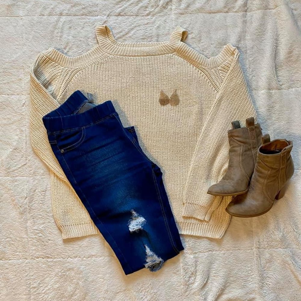 Plus Size Open Shoulder Sweater